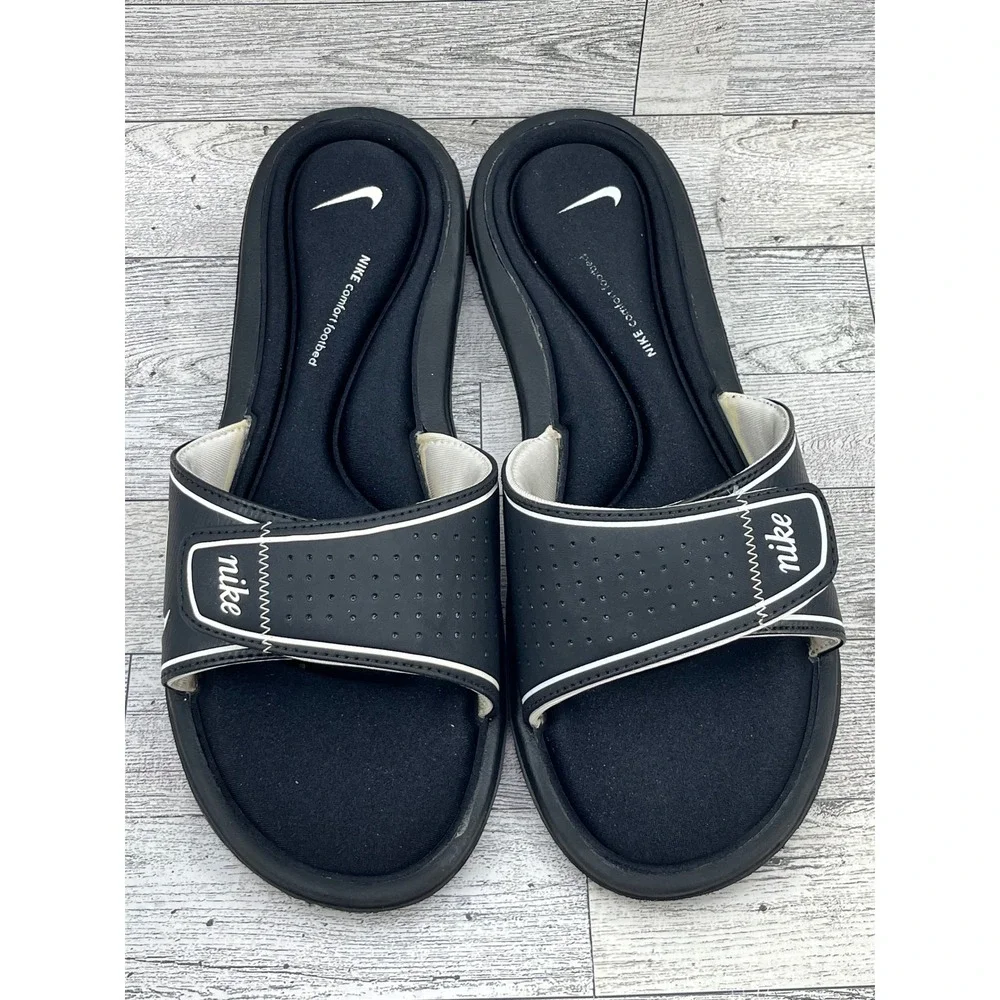 Nike Comfort‎ Footbed Slides Sandals Black White Adjustable Strap Women Size 11